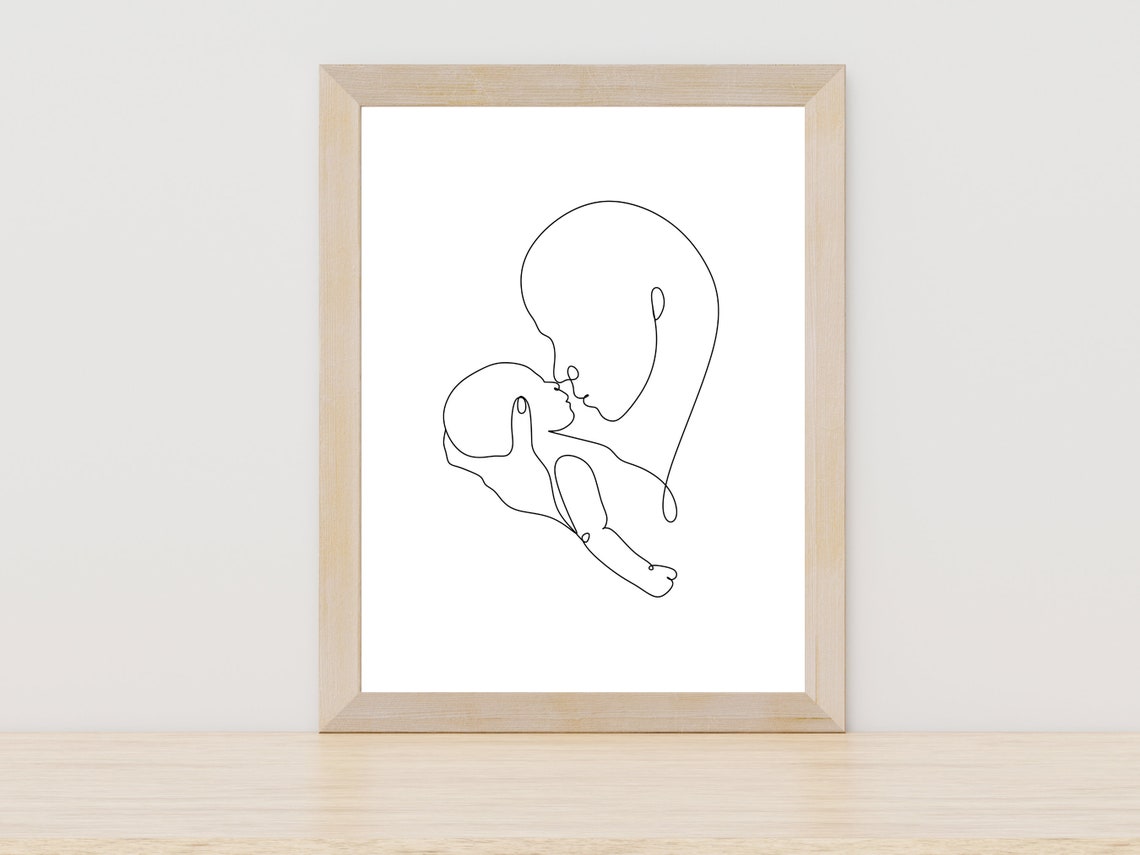 Line Drawing Mother And Baby Line Art Print Mothers Day Gift Mom And Baby Art Newborn Art Mother And Baby Gift Baby Shower