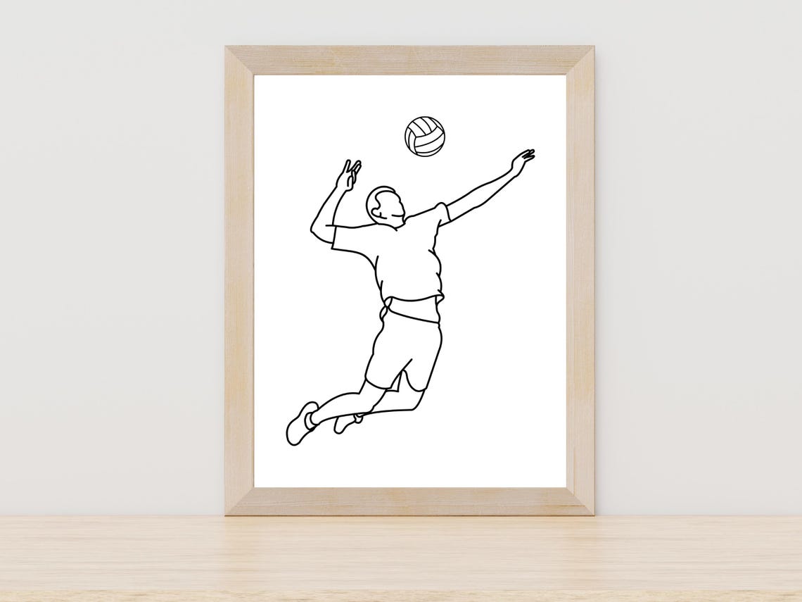 Volleyball Player Spiking Jump Dynamic Single Line Sports Poster