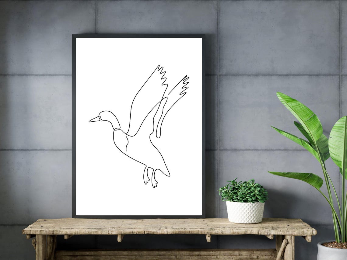 Flying Duck One Line Drawing Minimalist Bird Hunting Cabin Art Poster - Image 3