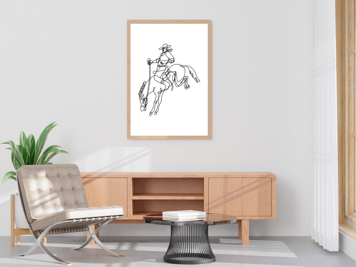 Cowboy Riding Horse Continuous One Line Art Western Rodeo Poster - Image 4