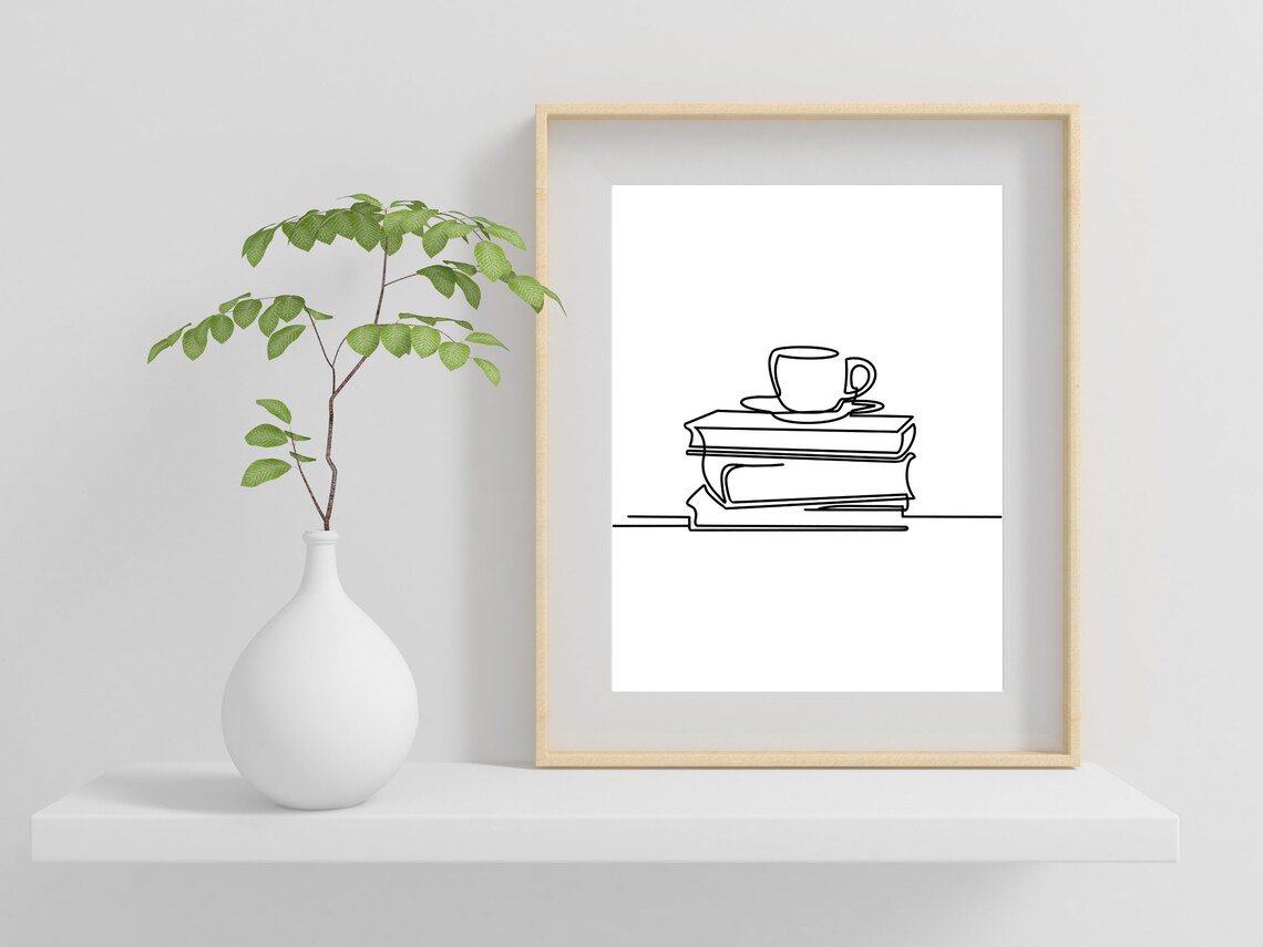 Book Line Art, Bookish Kitchen Wall Art Print - Image 2