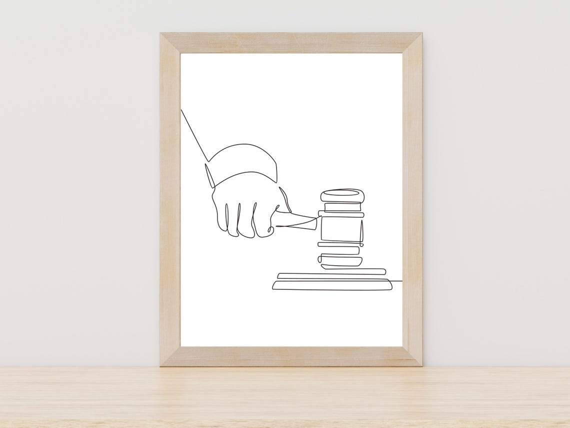 Judge Gavel Hand Line Art Justice Law Office Attorney Decor Poster