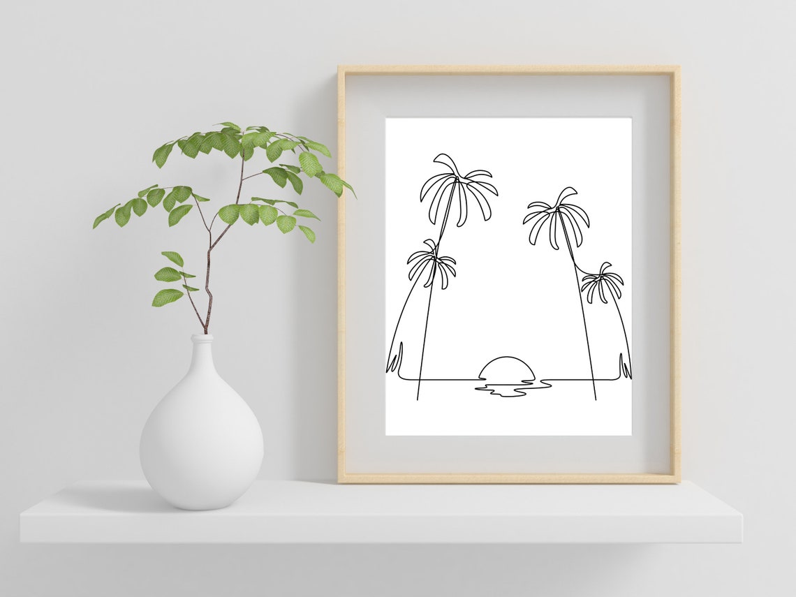 Palm Trees Sunset Beach One Line Art Coastal Home Decor Wall Art - Image 2