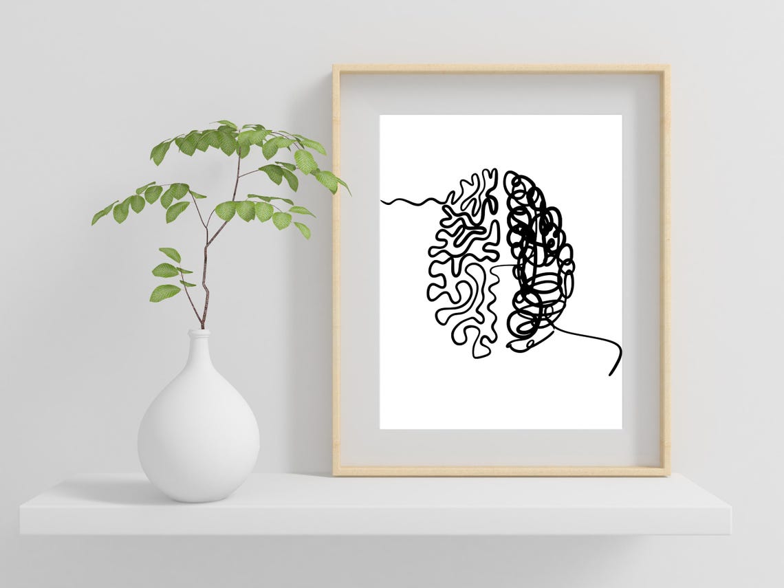 Human Brain Two Hemispheres Line Art Science Anatomy Office Poster - Image 2