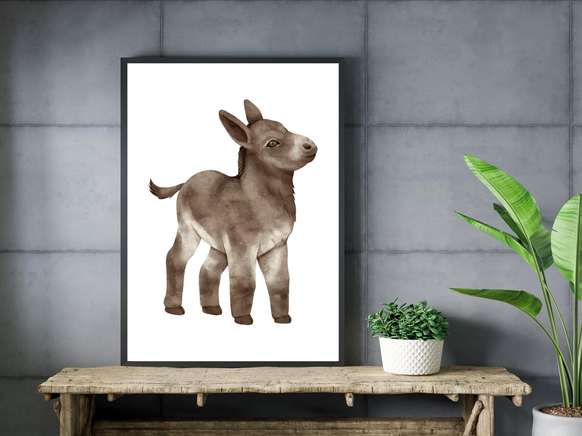 Sweet Baby Donkey Foal Watercolor Farm Animal Nursery Art Poster - Image 3