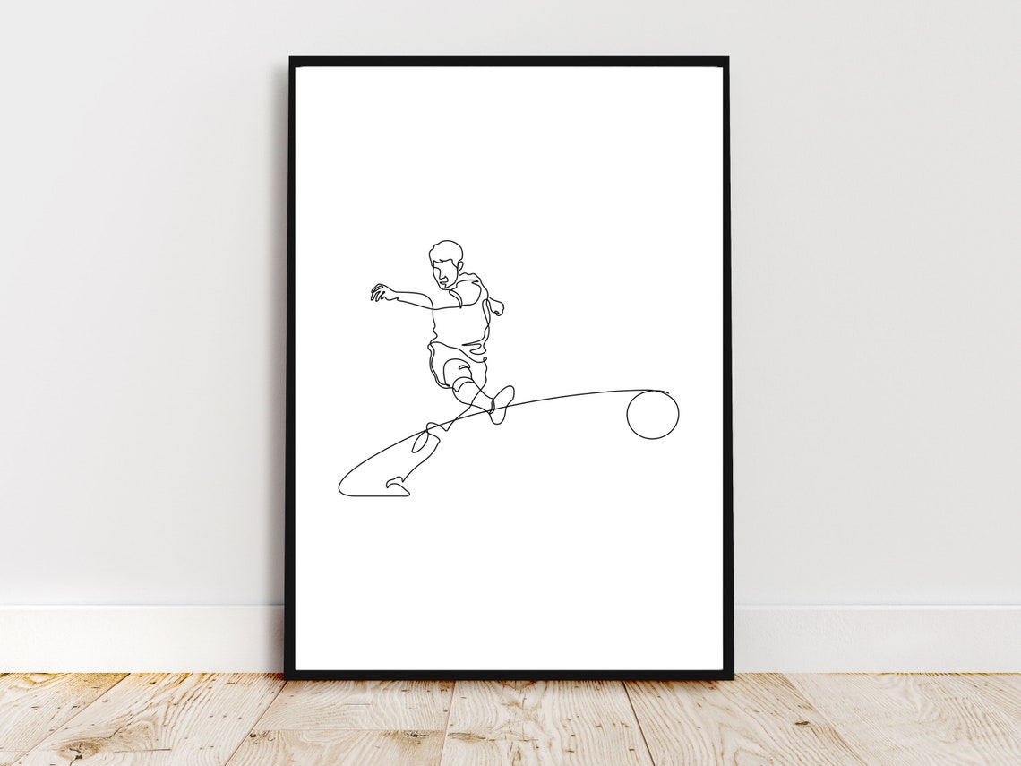 Soccer Player Kicking Ball Dynamic Single Line Sports Art Poster - Image 4