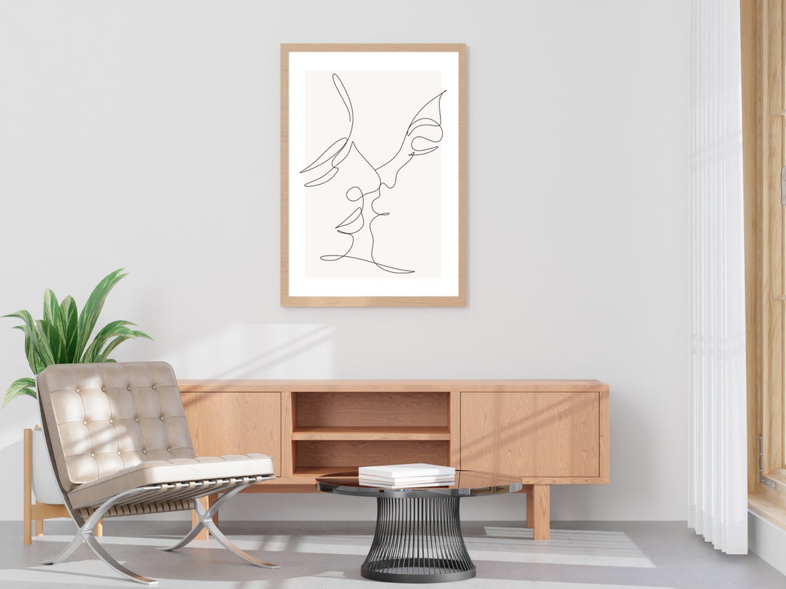 Couple Faces Profiles One Line Drawing Romantic Love Minimal Poster - Image 2