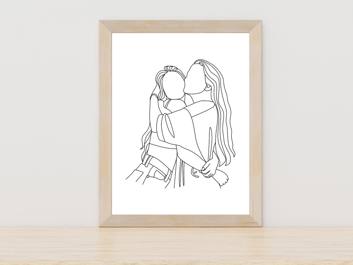 Two Women Embracing Minimalist Line Art Friendship Pride Poster
