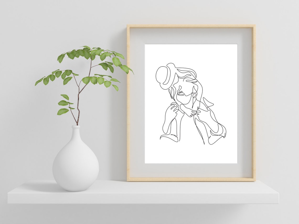 Father And Daughter Hugging Continuous Line Art Family Poster - Image 2