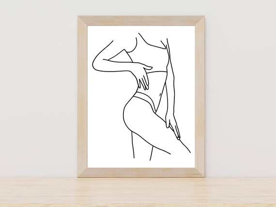 Graceful Elegant Female Figure Minimalist Body Line Drawing Poster