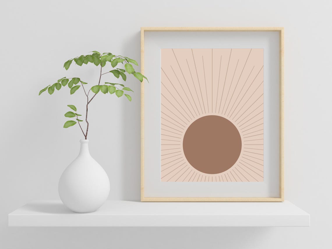 Boho Sun Taupe Sunburst Radiant Lines Neutral Room Decor Poster - Image 2