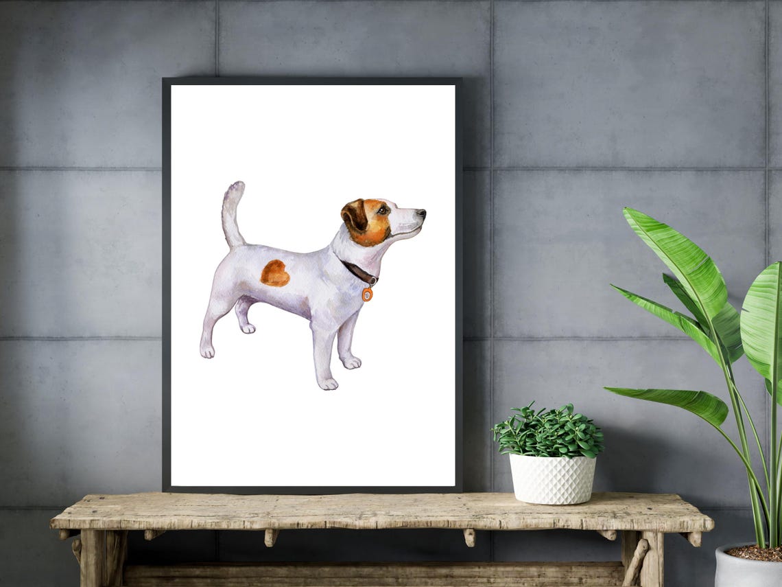 Jack Russell Terrier Watercolor Alert Standing Dog Portrait Poster - Image 3
