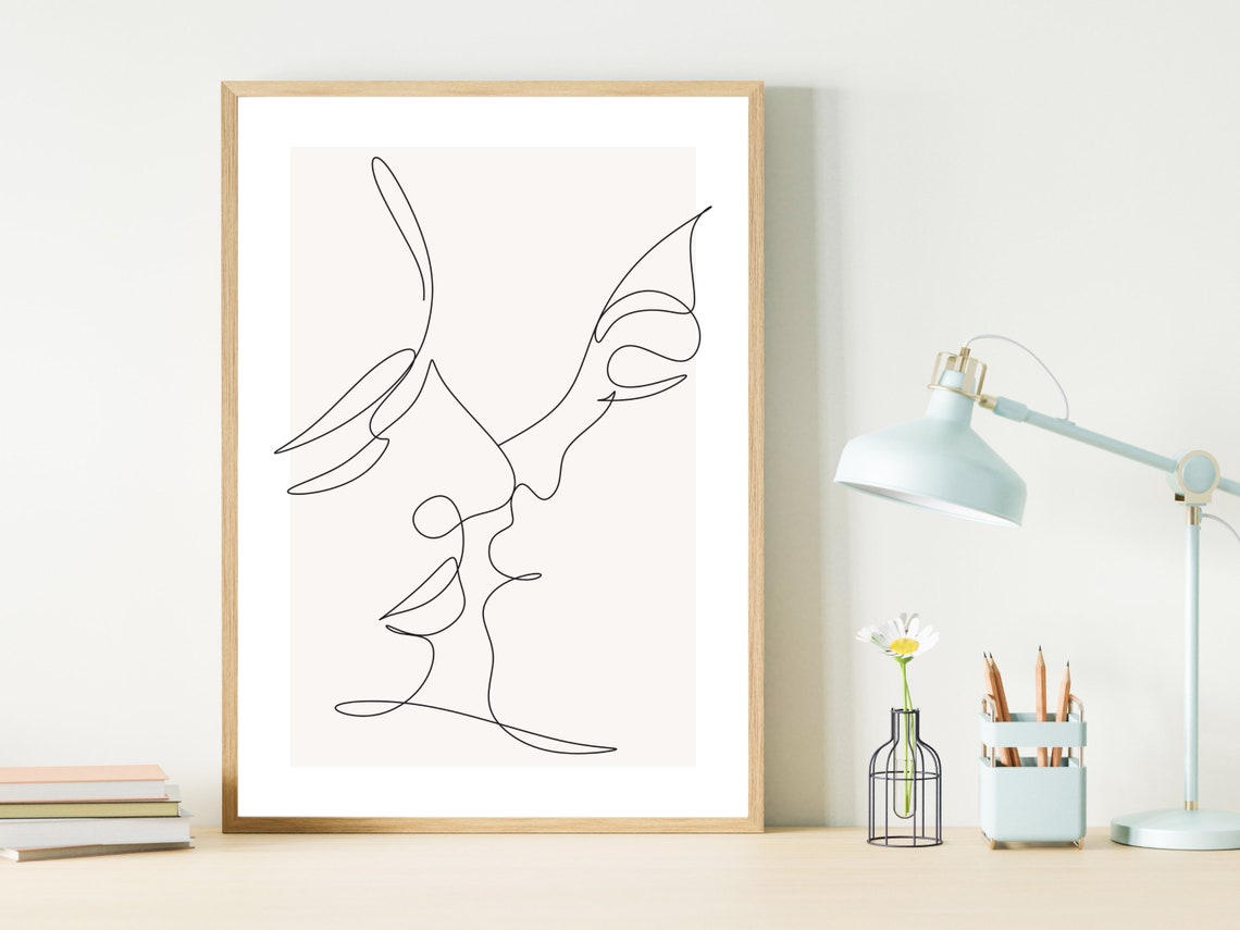 Couple Faces Profiles One Line Drawing Romantic Love Minimal Poster - Image 3