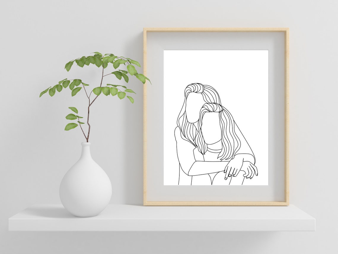 Couple Line Art Print Couple Hugging Line Art Romantic Poster Lgbt Love Pride Wall Art Two Females Line Art One Line Couple Art Print - Image 2