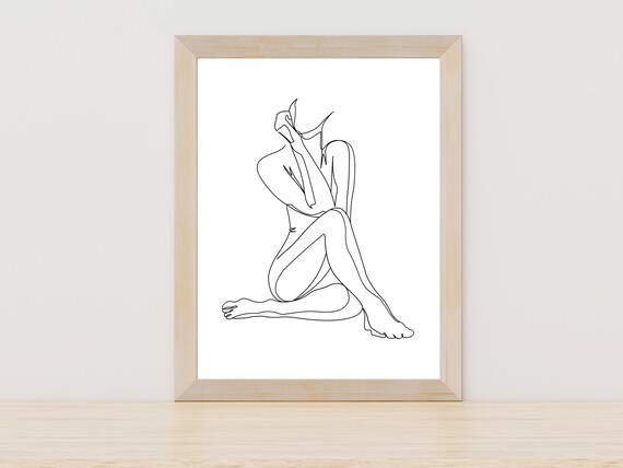 Seated Nude Woman Figure Abstract Minimalist Line Art Body Poster