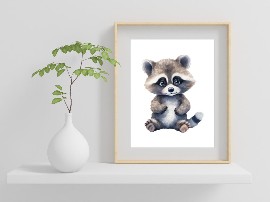 Raccoon Watercolor Painting Raccoon Wall Art Woodland Animal Painting Raccoon Watercolor Painting Wildlife Art Print Forest Animal Art - Image 2