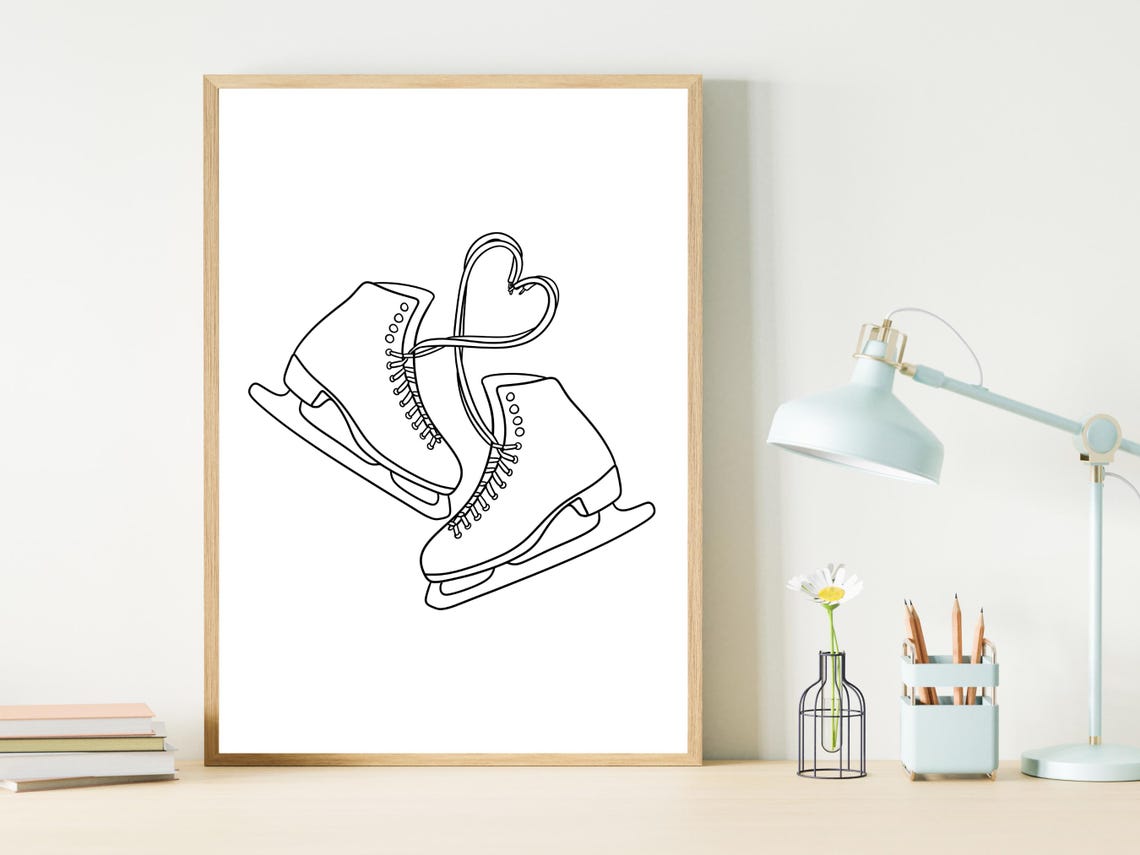 Ice Skates Heart Laces One Line Art Figure Skating Gift Wall Art - Image 2