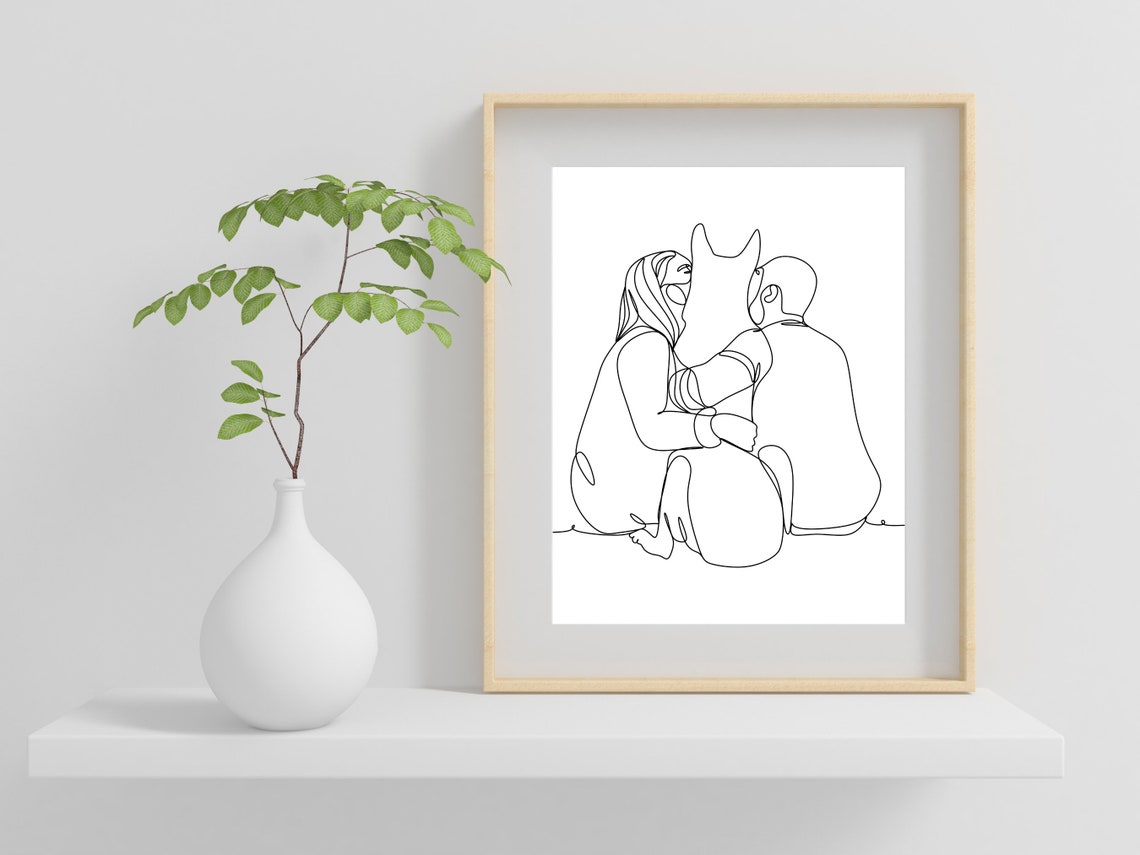Couple with Dog Single Line Art Minimalist Pet Owner Family Poster - Image 2
