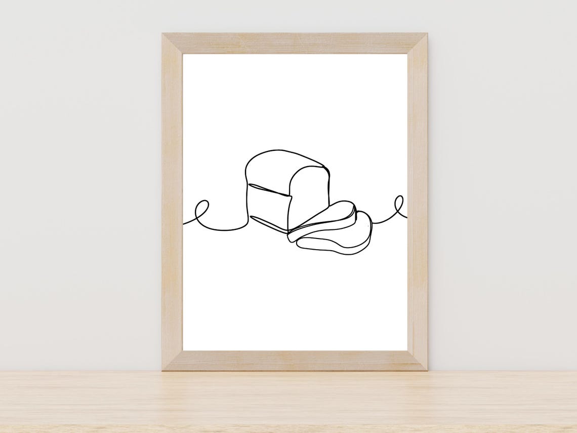 Sliced Bread Loaf Single Line Art Minimalist Kitchen Decor Poster