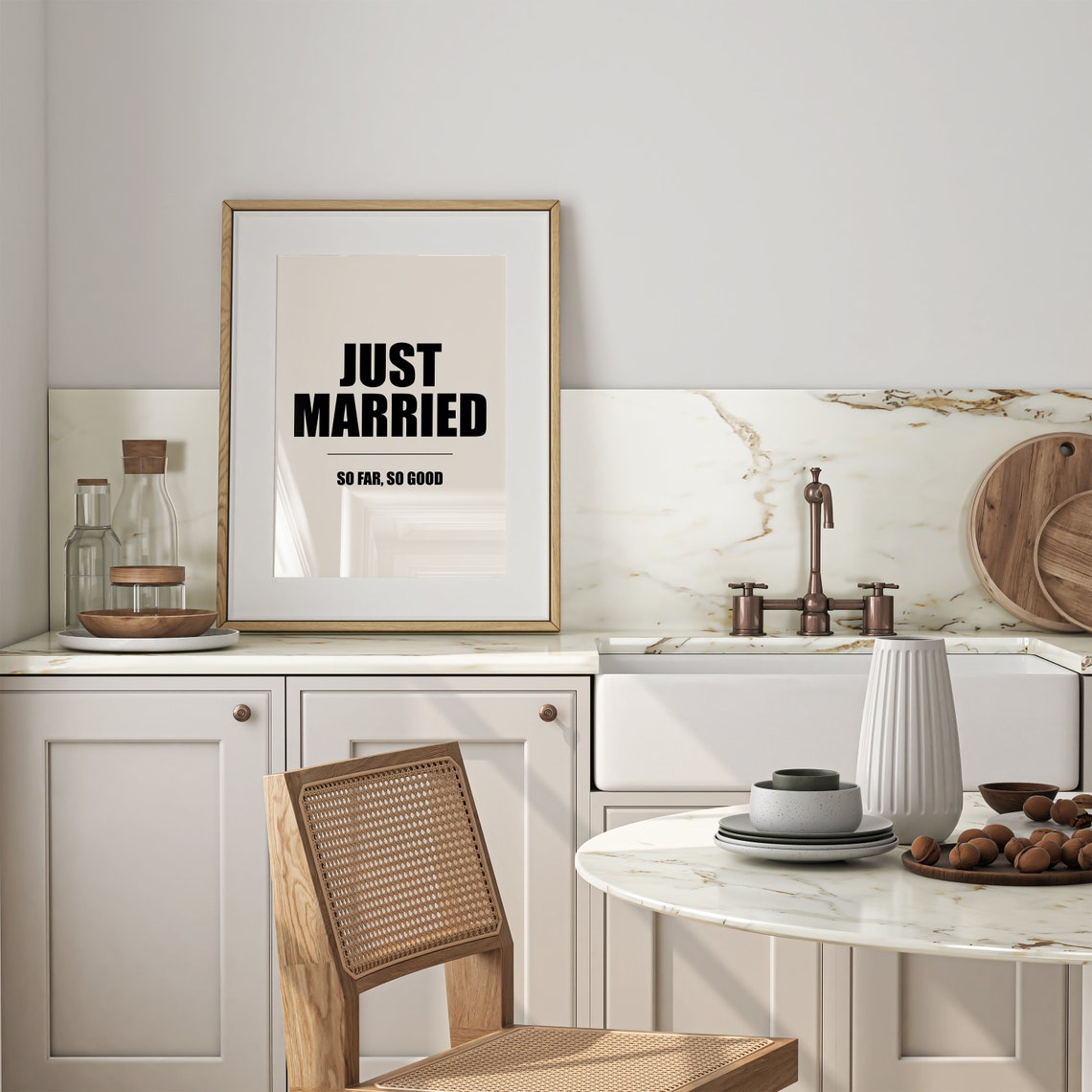 Just Married Fun So Far So Good Funny Wedding Gift Quote Poster - Image 3