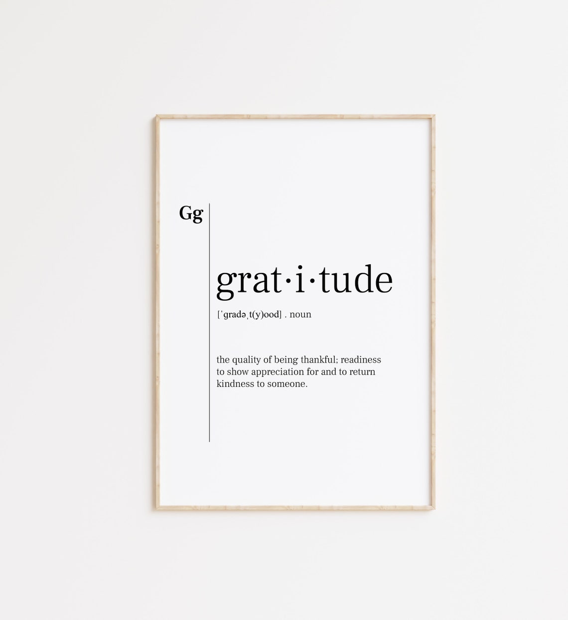 Gratitude Noun Dictionary Definition Thankful Kindness Quote Poster