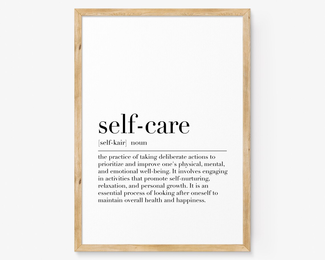 Self Care Definition Art Print, Mental Health Quote