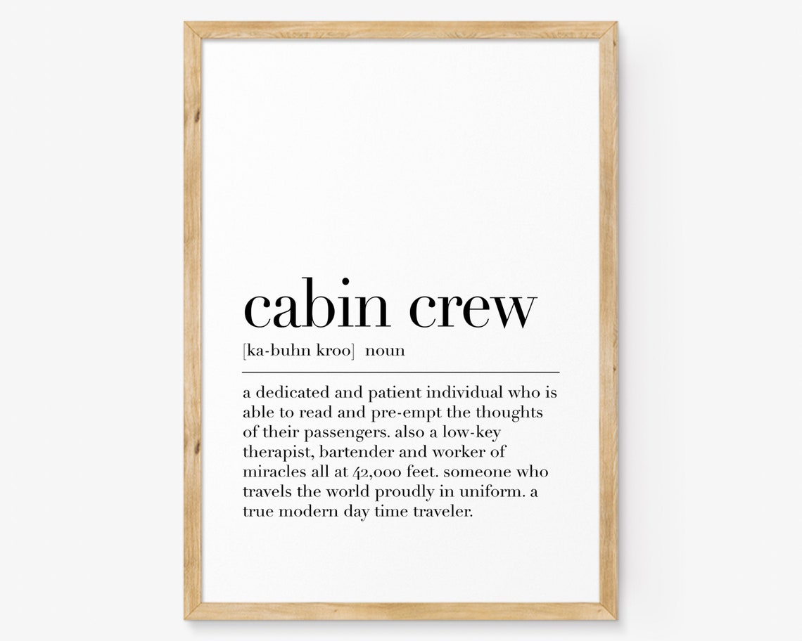 Cabin Crew Dictionary Definition Flight Attendant Gift Poster