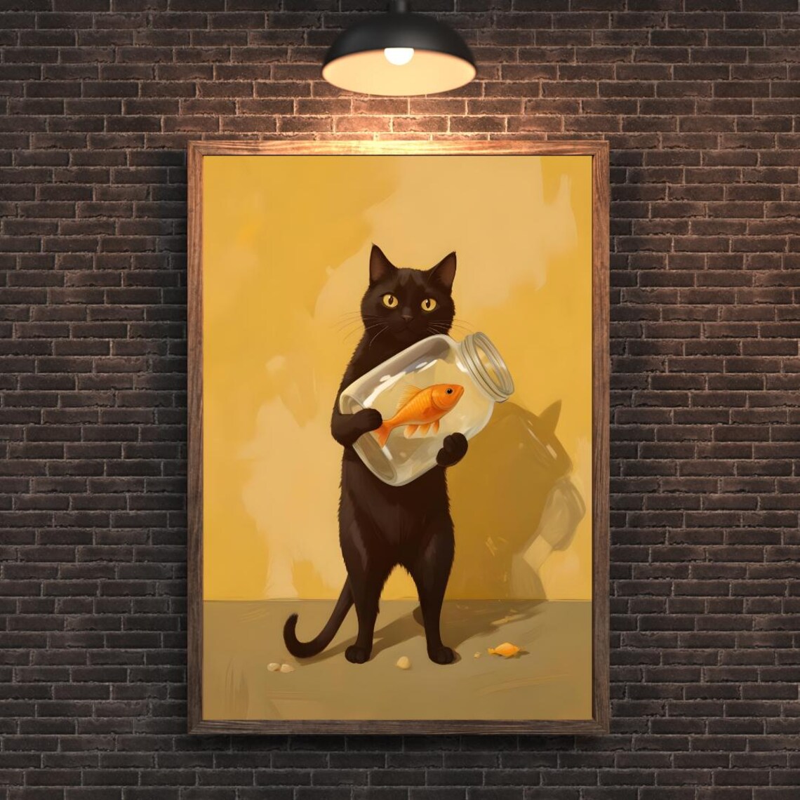 Black Cat Holding A Goldfish, Cute Cat Illustration - Image 2