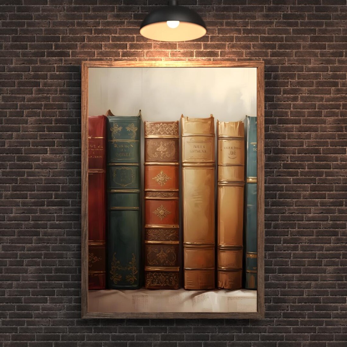 Vintage Leather Book Spines Library Shelf Still Life Study Poster - Image 3
