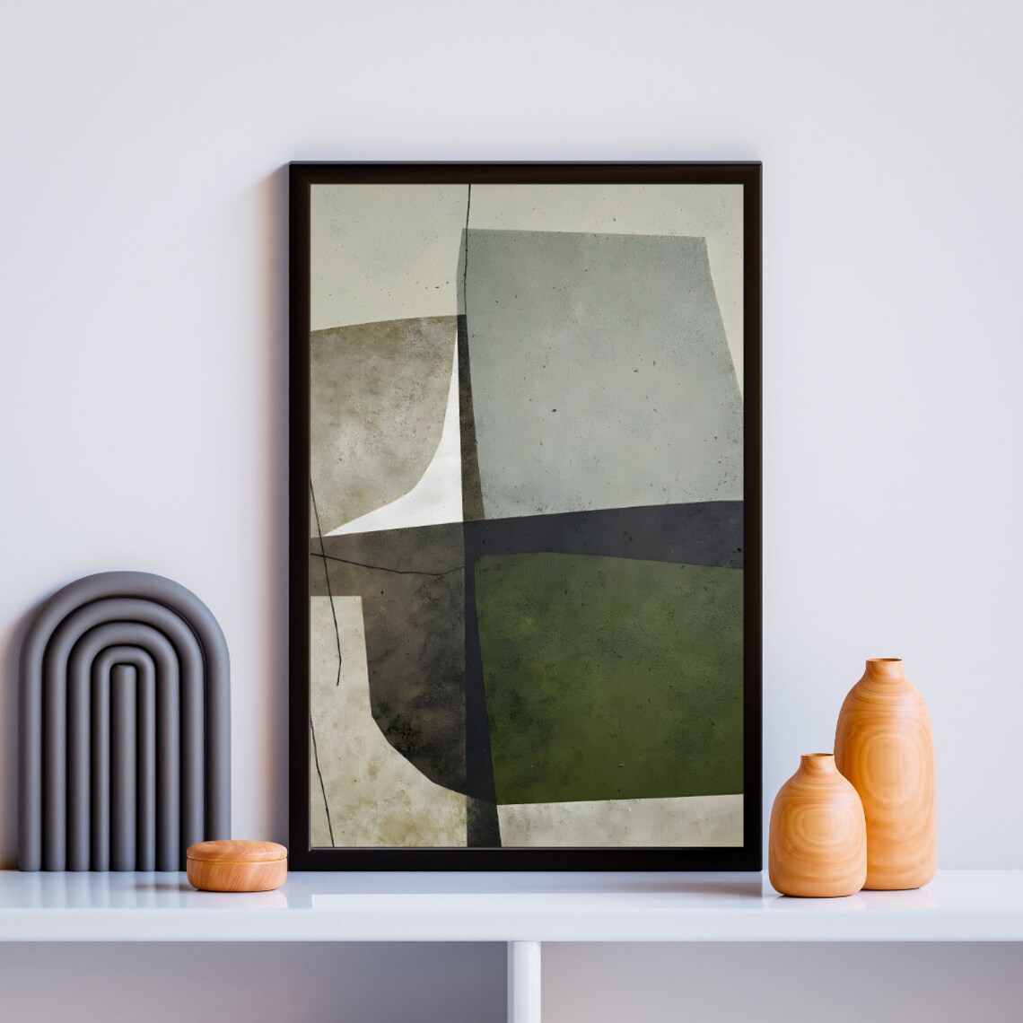 Mid Century Abstract Neutral, Minimalist Modern Art - Image 4