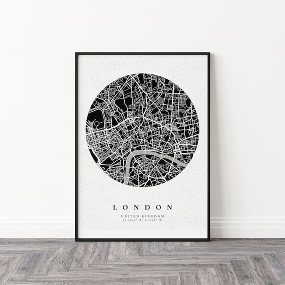 London City Map Circular Street Map Minimalist Black White Art Poster
