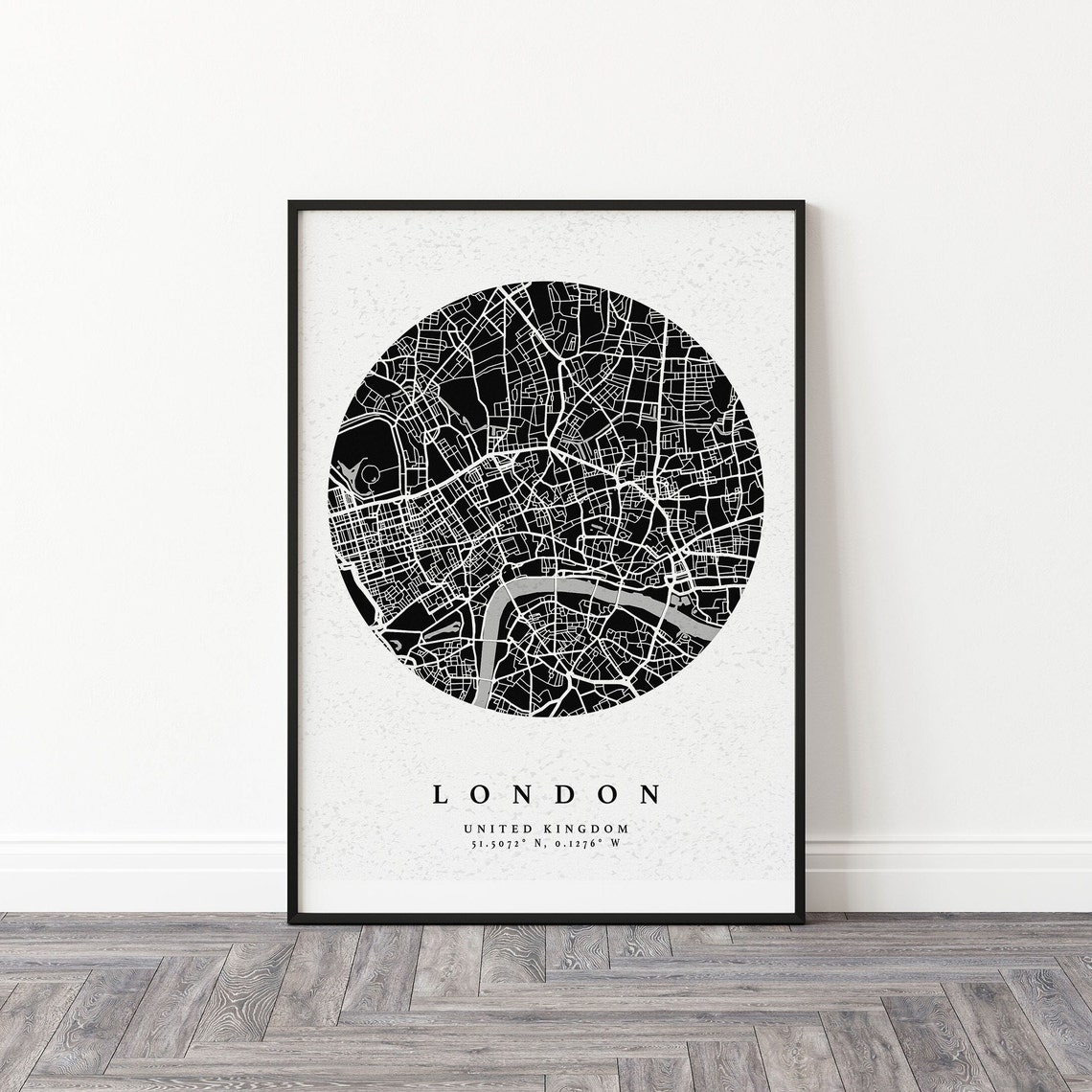 London City Map Circular Street Map Minimalist Black White Art Poster