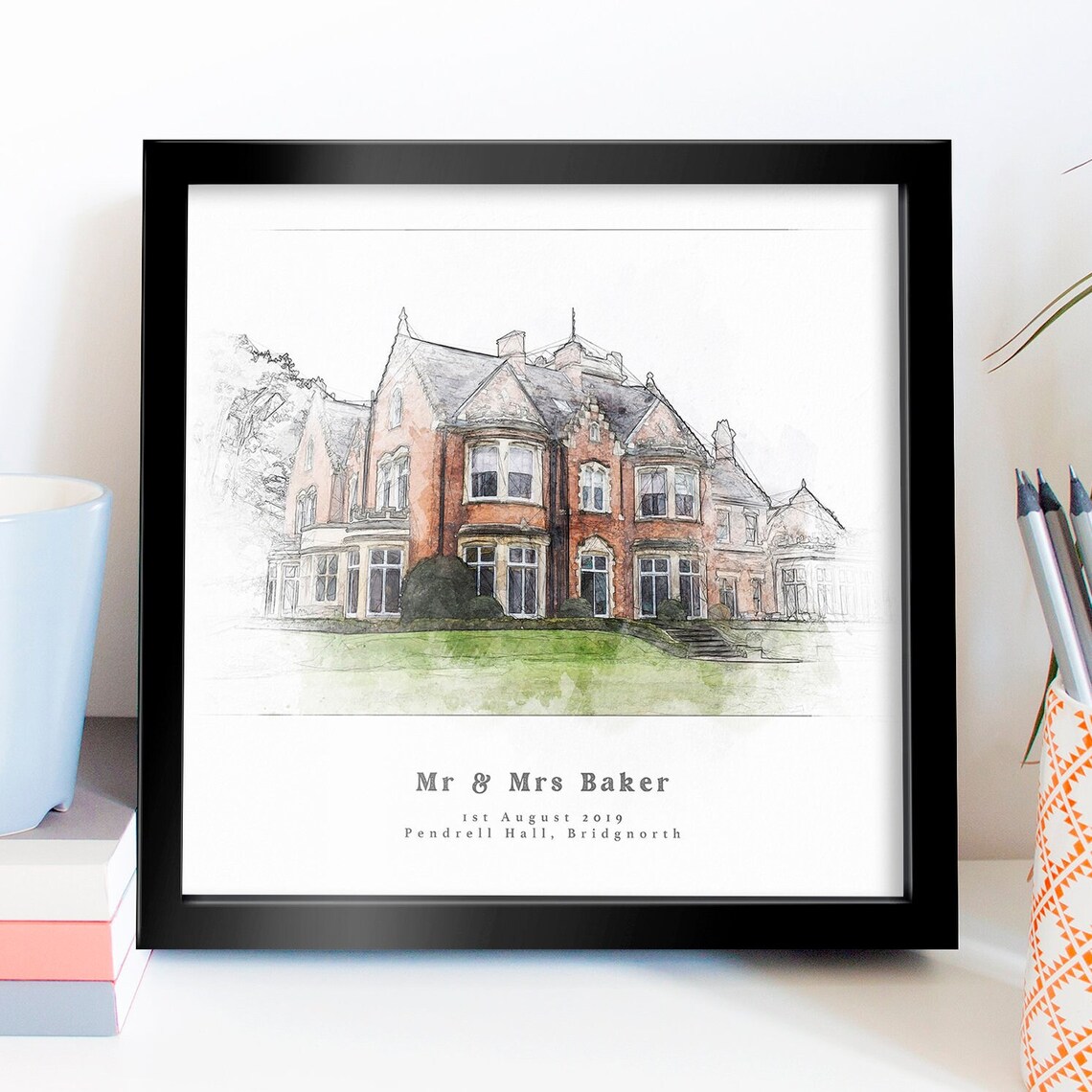 Bespoke Wedding Venue Portrait Watercolour Sketch