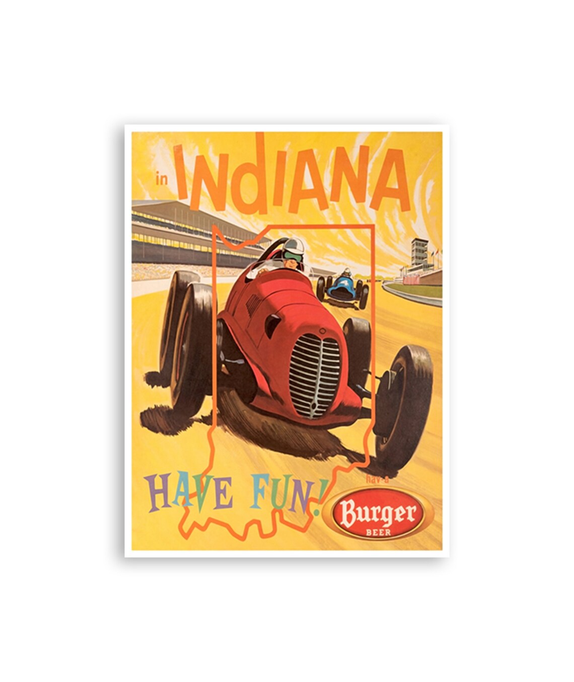Indiana Vintage Travel Poster Have Fun Indy 500 Race Car Art