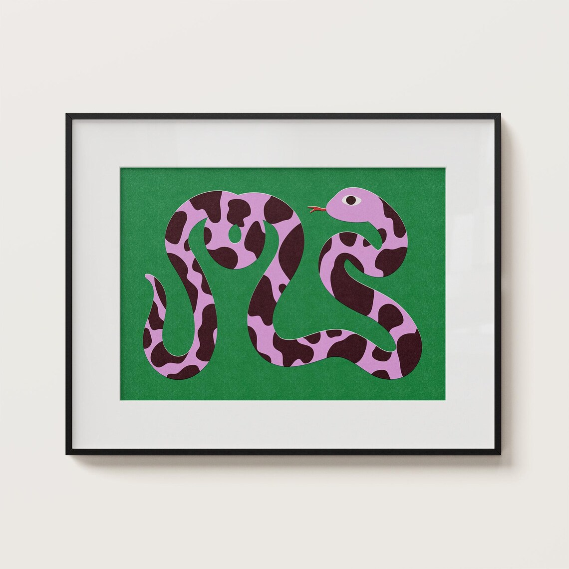 Pink Spotted Snake Quirky Colorful Reptile Illustration Art Print