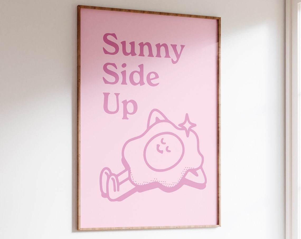 Sunny Side Up Pink Fried Egg Mascot Retro Breakfast Quote Poster