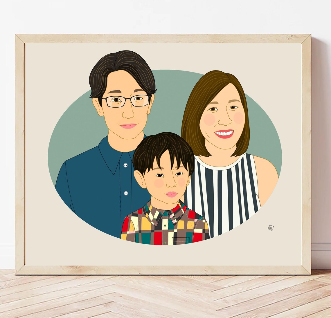 Family BTS Personalized Family of Three Illustration Portrait Poster - Image 4