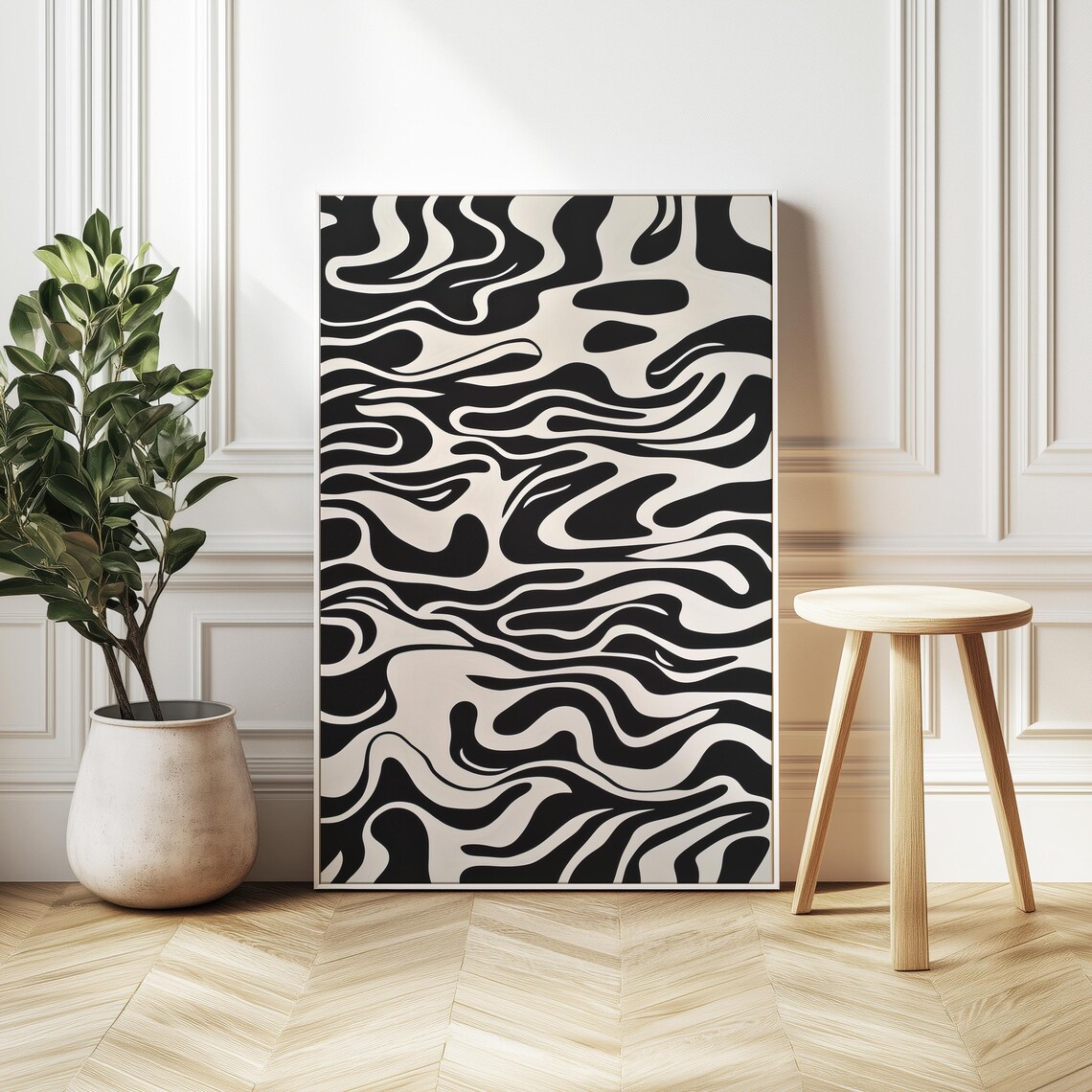 Abstract Zebra-Like Flow, Monochrome Pattern Art Print