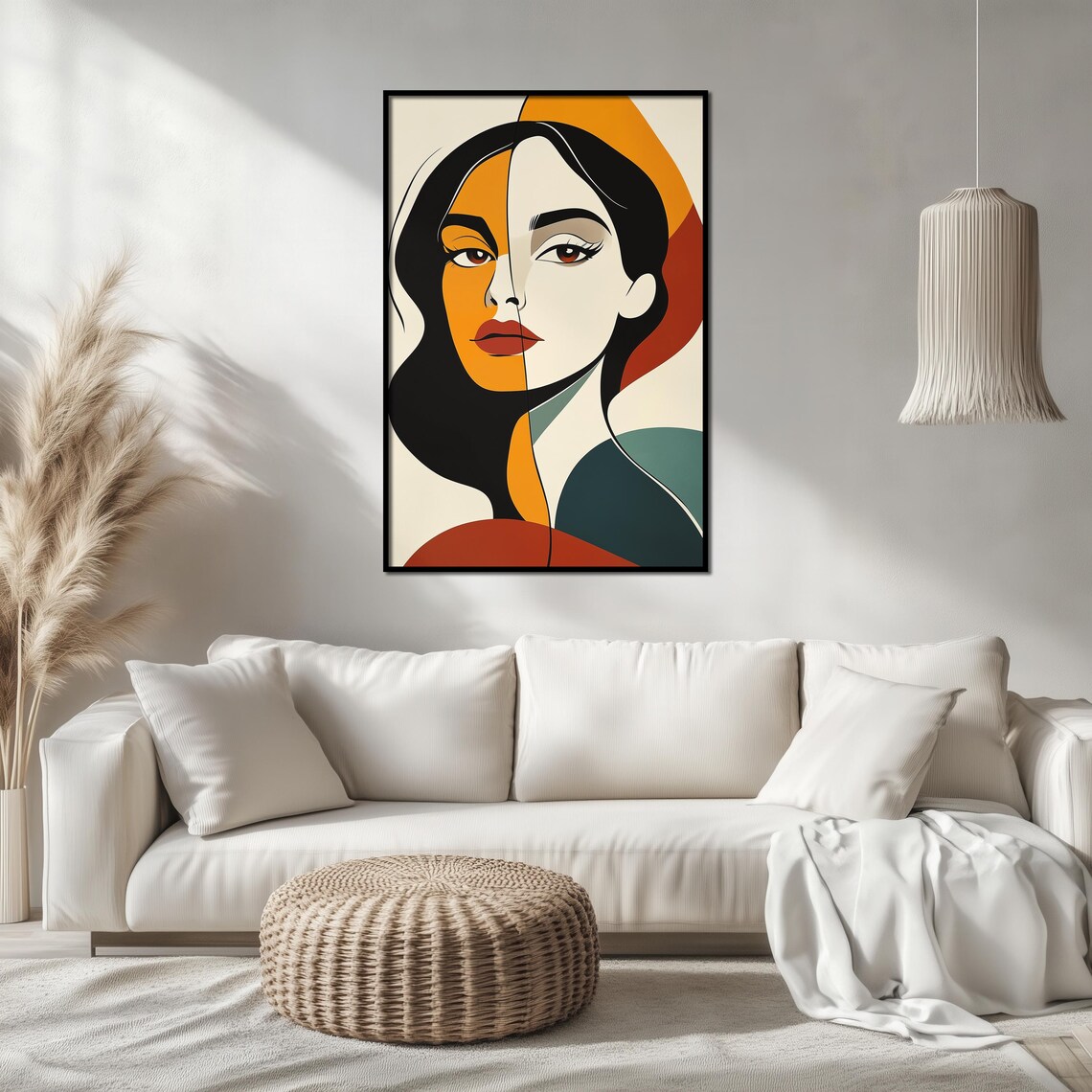 Split Face Female Portrait Retro Geometric Earth Tone Abstract Poster - Image 2