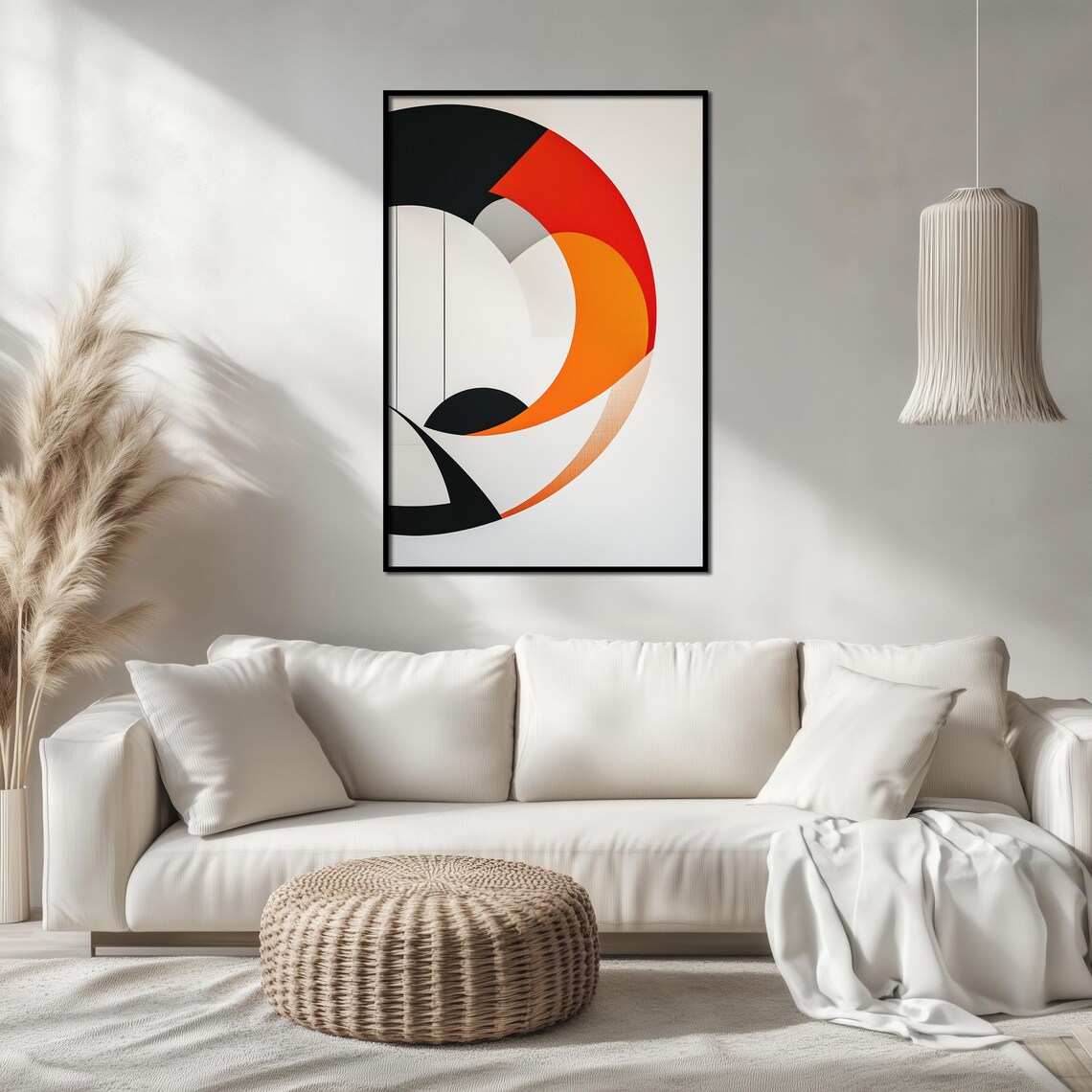 Orange Black Circular Geometric Mid Century Modern Space Age Art Poster - Image 2