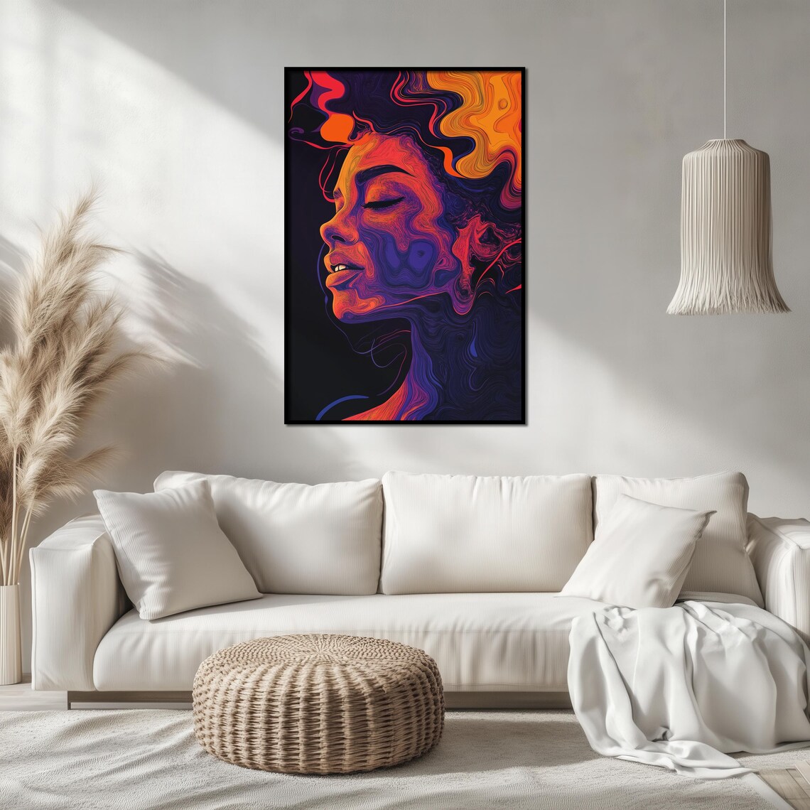 Smiling Woman Psychedelic Neon Swirl Portrait Hyper Detailed Art Poster - Image 2