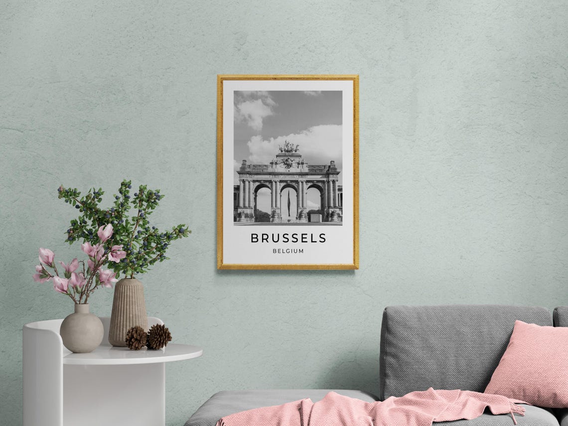 Brussels Belgium Cinquantenaire Arch Black And White Travel Poster - Image 2