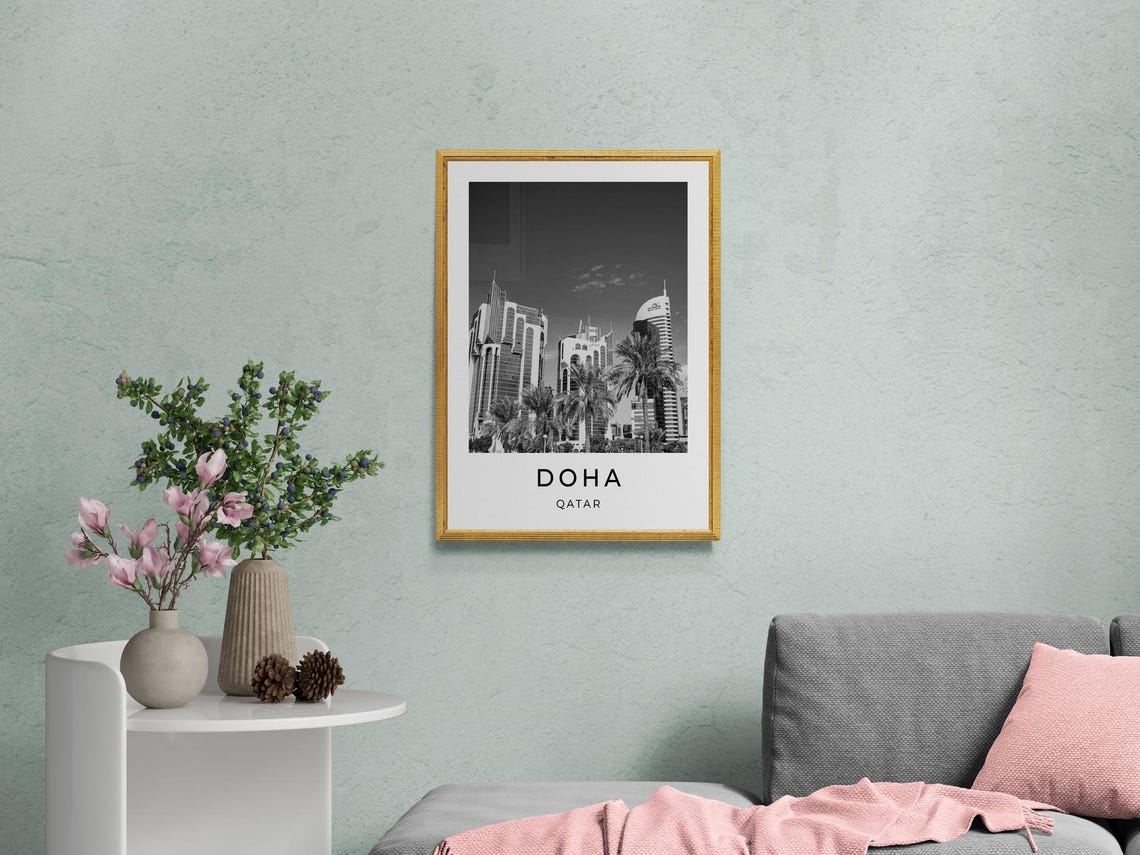 Doha Qatar Modern Skyscraper Skyline Palm Trees Downtown Travel Poster - Image 2