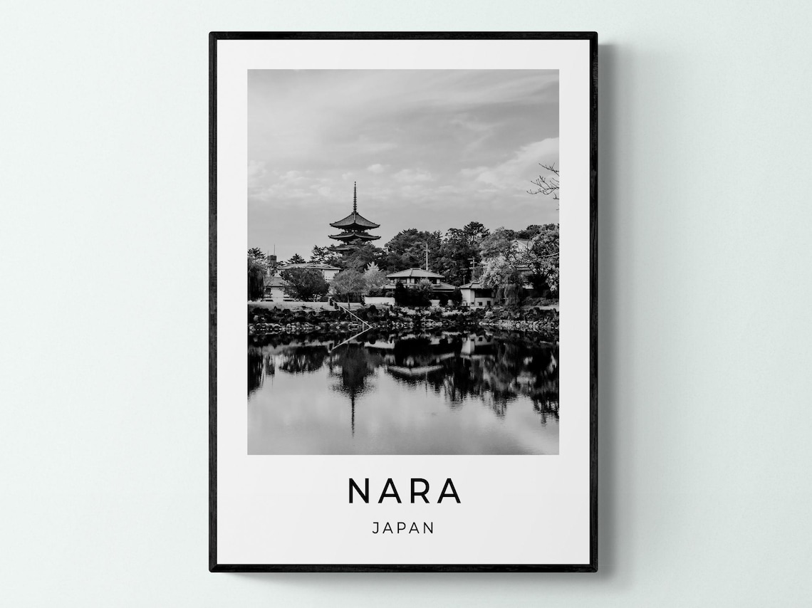 Nara Japan Five-Storied Pagoda Black White Photography Travel Poster
