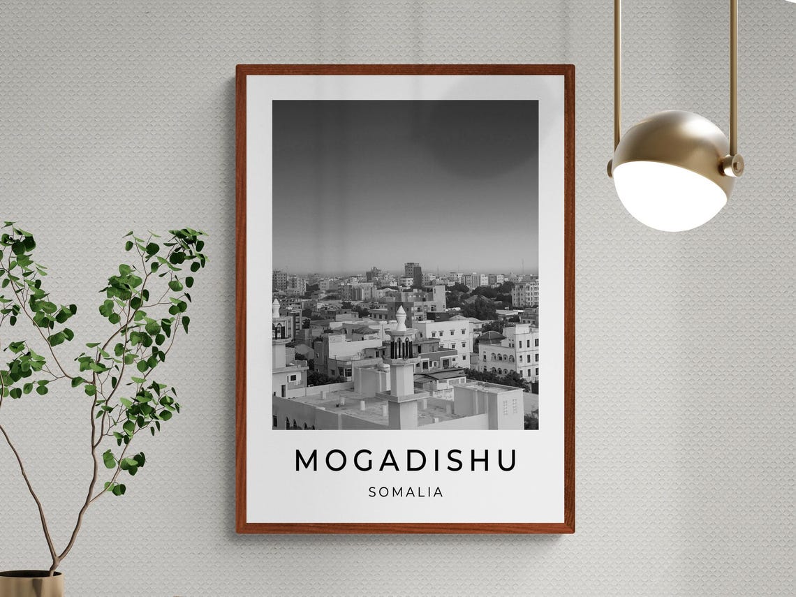 Mogadishu Somalia Rooftops Minarets Cityscape Monochrome Travel Poster - Image 3