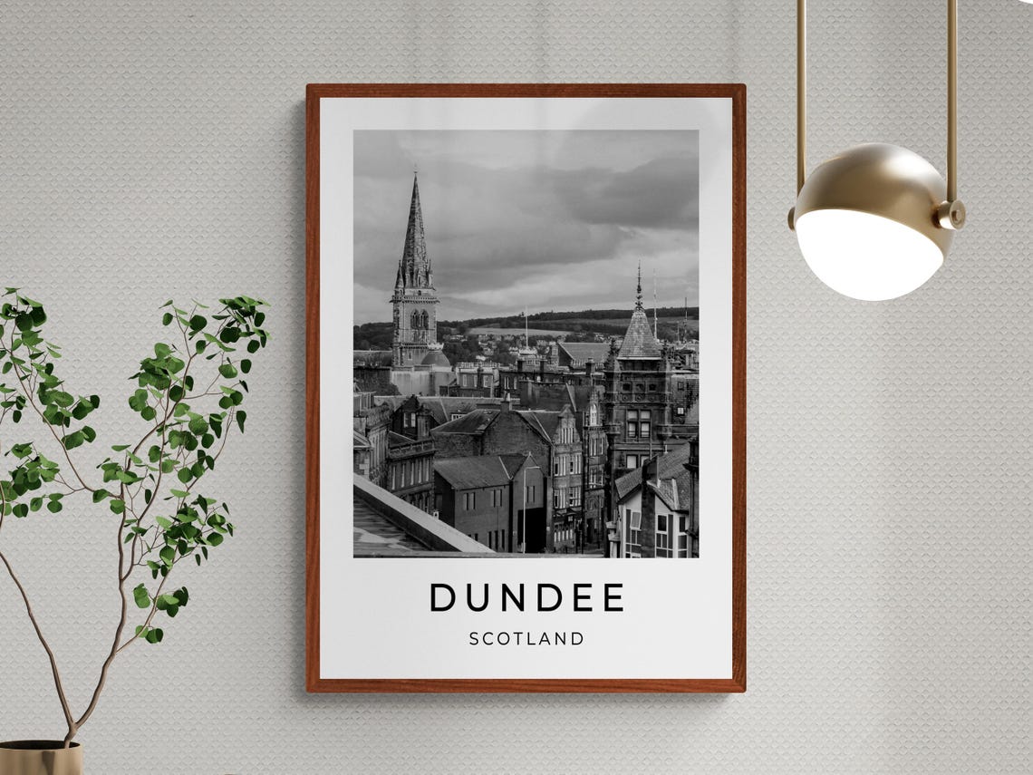 Dundee Scotland Historic Church Spire Monochrome City Skyline Poster - Image 3