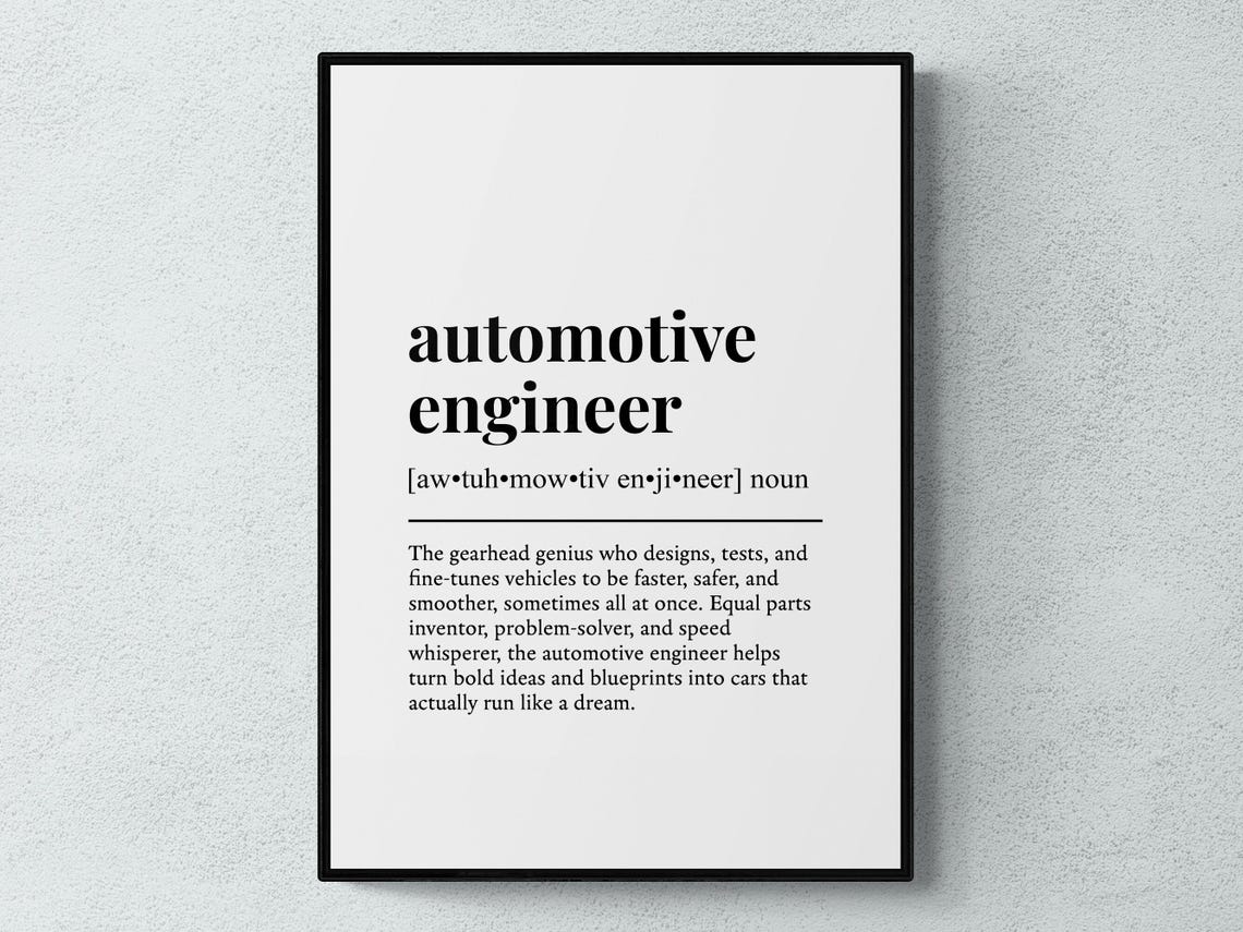 Automotive Engineer Funny Car Dictionary Definition Gift Poster