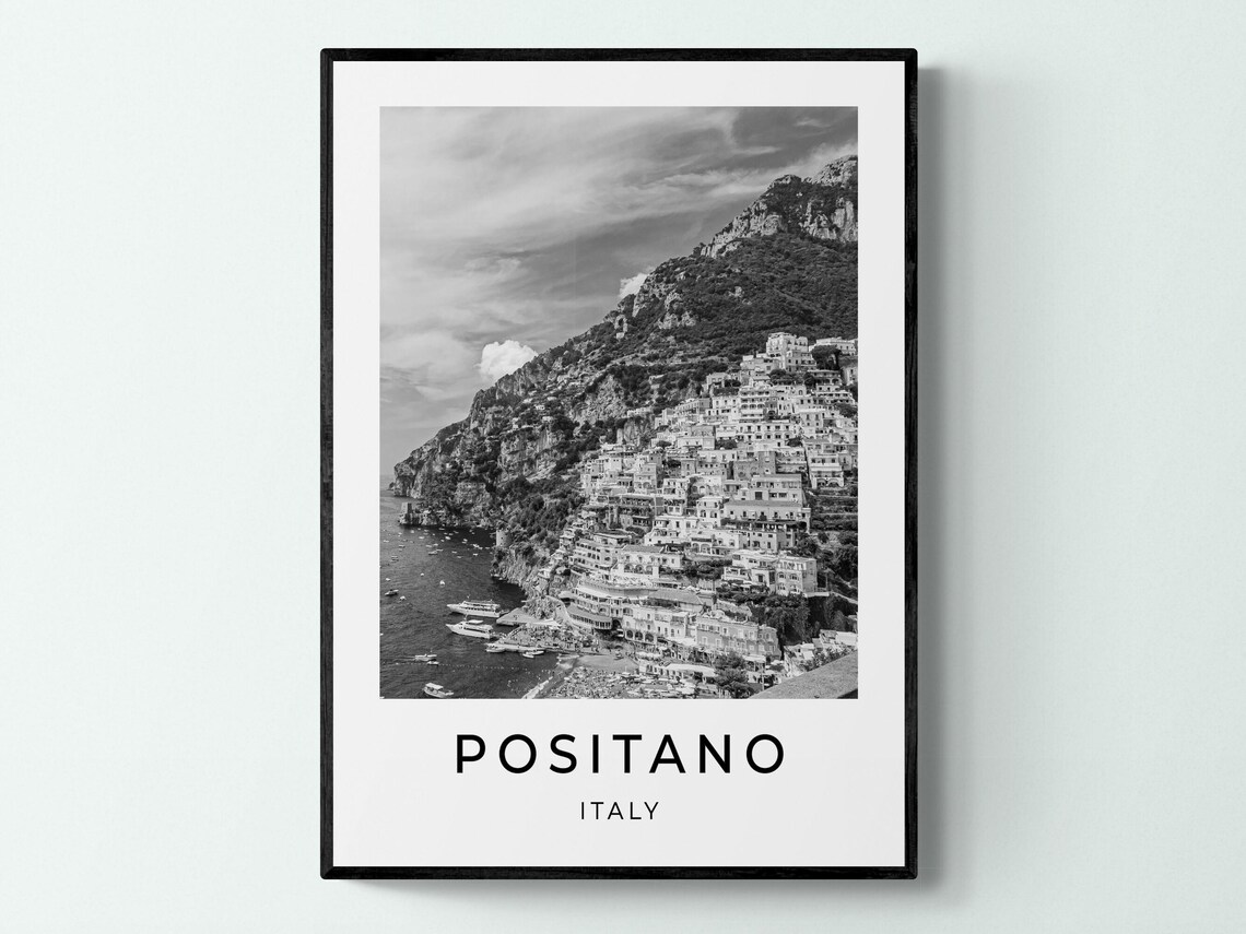 Positano Italy Amalfi Coast Black and White Minimalist Travel Poster - Image 3