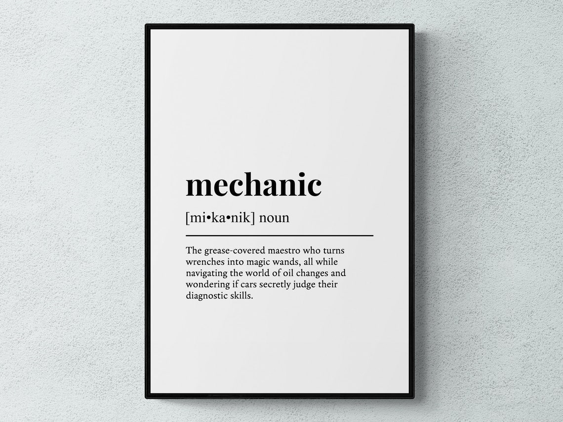Mechanic Dictionary Definition Print Funny Gift Car Lover Decor