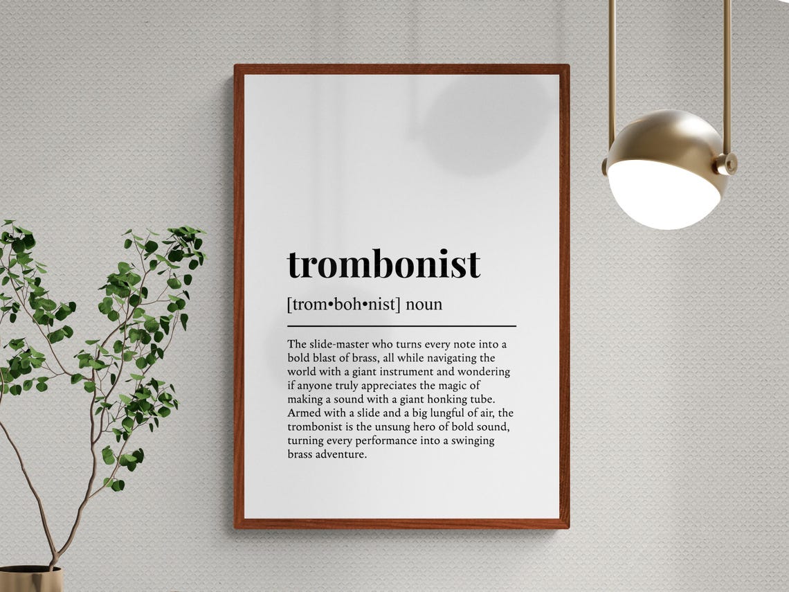 Trombonist Funny Dictionary Definition Musician Black White Wall Art - Image 3